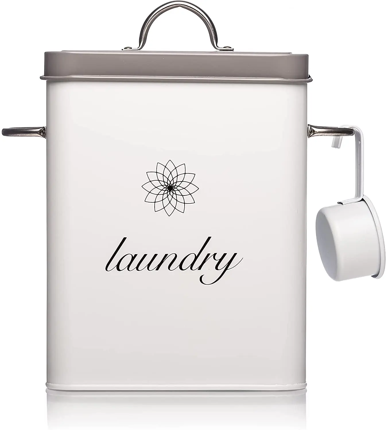 European Style Modern Laundry Powder Storage Box Washing Tablet Retro Metal Container Tin With Scoop