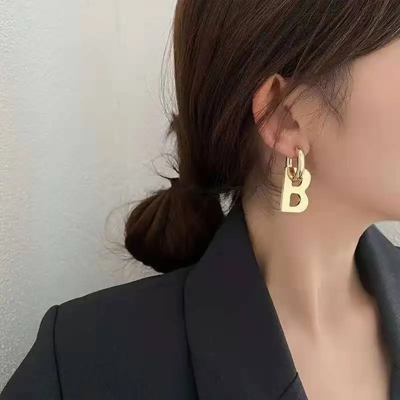 Fashion Luxury Jewelry Women 18K Gold Plate B Letter Earring Removable Stainless Steel Earring