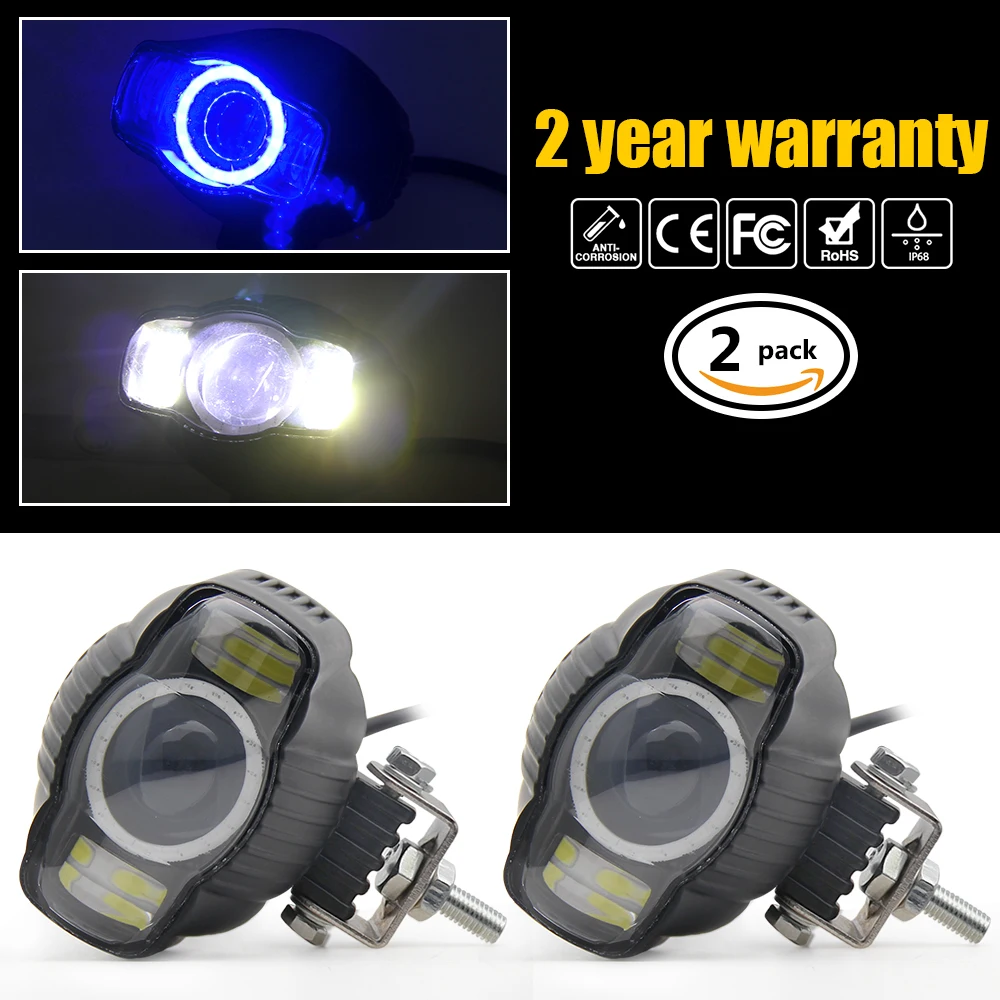 
5D Blue White Angel Eyes motorcycle Led Work Light,8-36V Voltage ATV UTV high Power Motorcycle led headlight with drl 