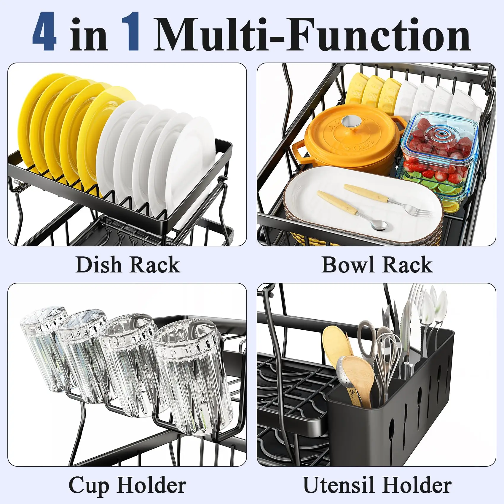 2 Tier Draining Dryer Dish Drainer Rack Dish Drying Rack For Kitchen Organization Dish Plate Storage Holder