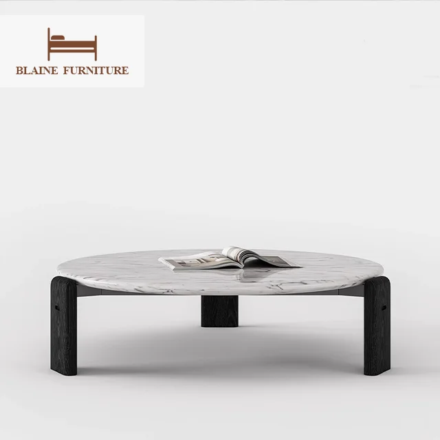 New Design Living Room Furniture Black Glass Fashion Modern Round Coffee Table With Ash Solid Wood Base Coffee Table