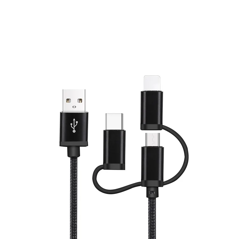 Factory Price 3ft Nylon Braid Multi Universal Charging Cord 3 in 1 Data Charging USB Cable