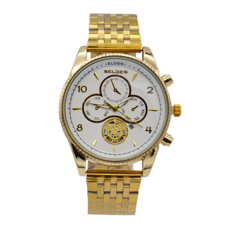 G5812-ST Luxury Jewelry Gold Watches Men Wrist Wholesale Simple Single Calendar Steel Band Business Quartz Watch