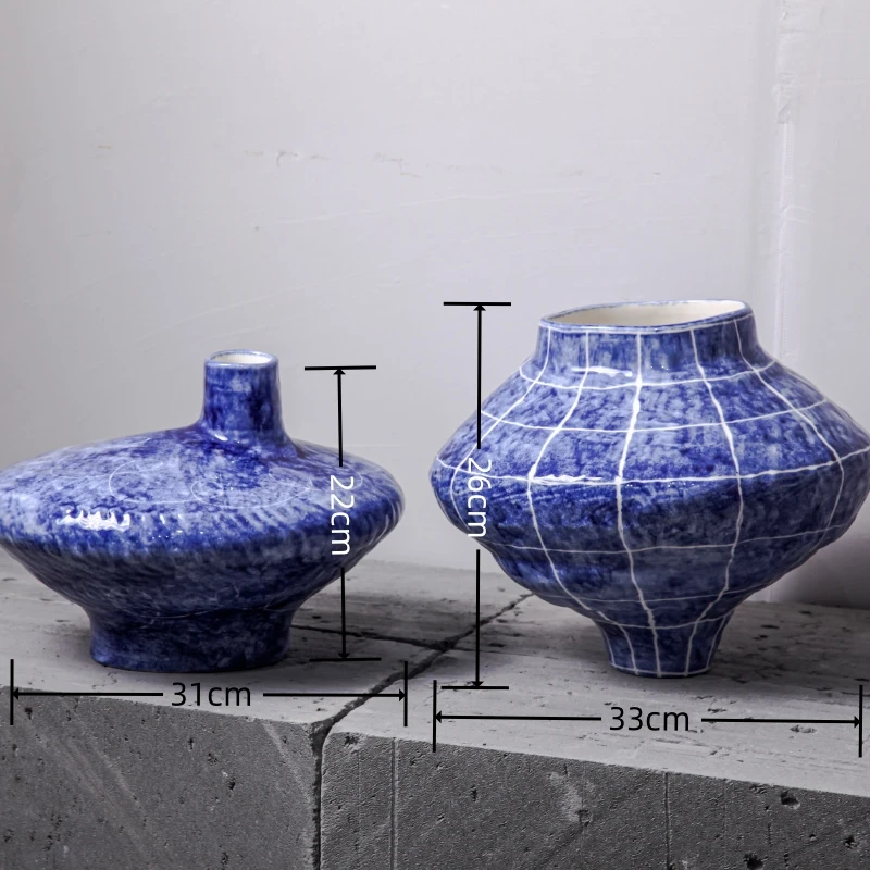 Customized Antique Vintage Handmade Luxury Home Decor Porcelain Blue Ceramic Pottery Flower Vase