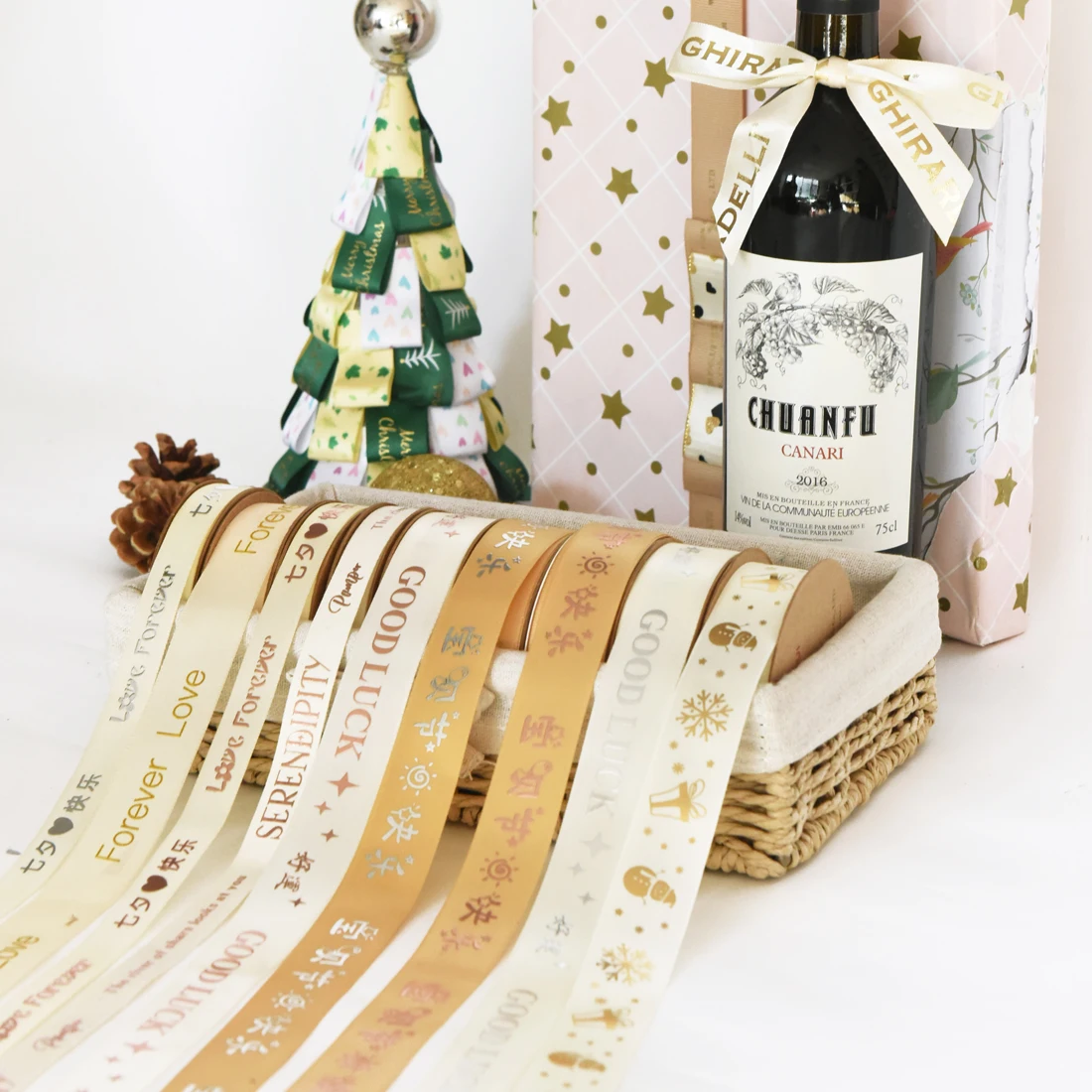 Custom woven edge double sided 196 color 25mm satin ribbon Wholesale Elastic/adjustable Custom Pre Made Gift Satin Ribbon Bows