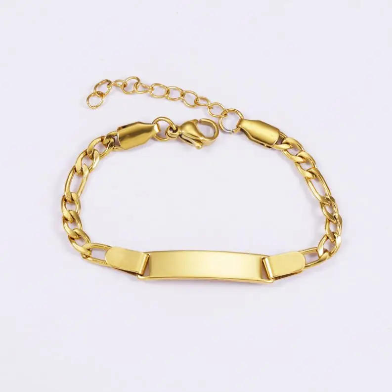 Stainless Steel Gold Plated Custom Engraved Boy Lil Girls Initial Name Bar Blank Baby Bracelet New Fashion Kids Bracelets