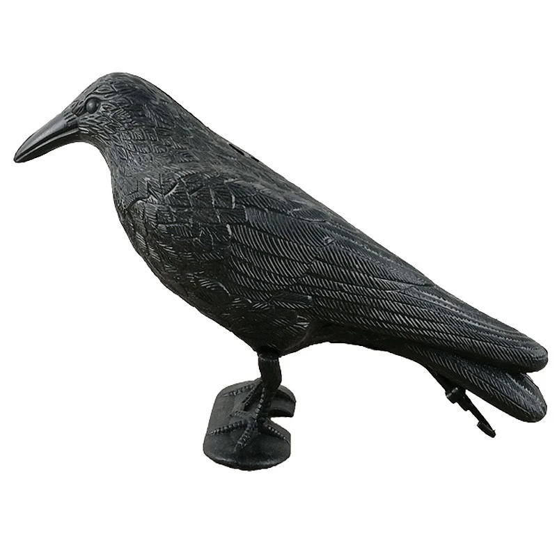 Outdoor Artifical Plastic Crow Decoy Hunting Stand Body Feet Stake Outdoor Hunting Decoys Flocked Crow Decoys Landscape Ornament