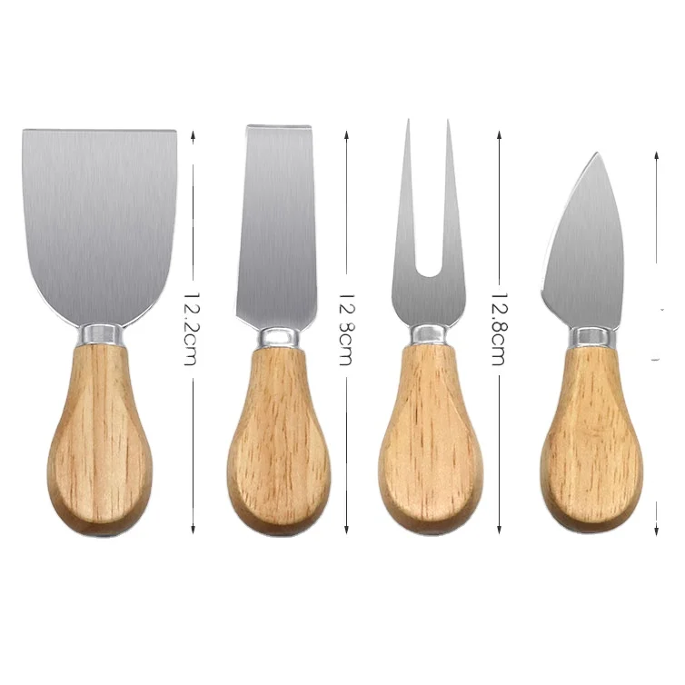 KingForce 4 pc cheese cutter set wooden handle for cake cheese pizza knife server  with gift box