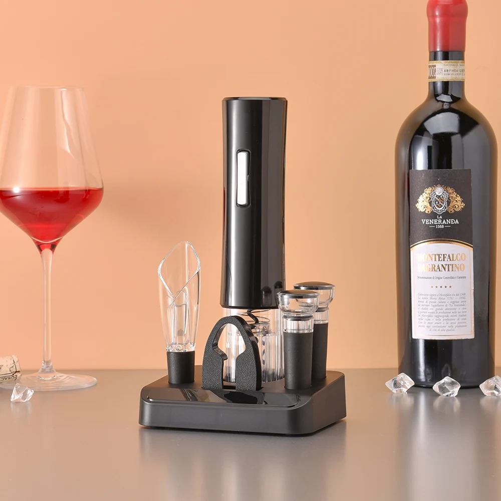 Manufacturer Battery-Powered Electric Wine Bottle Opener Gift Set, Contains Foil Cutter, Vacuum Pump Stopper, Aerator Pourer