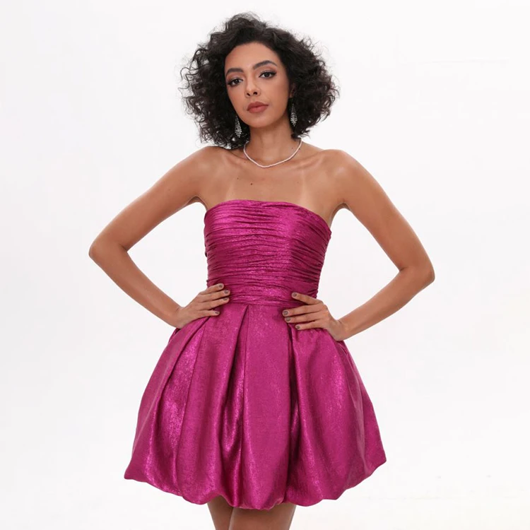 New Sexy Strapless Pleated Ladies Homecoming Mini Dress Evening Cocktail Short Evening Dresses for Woman
