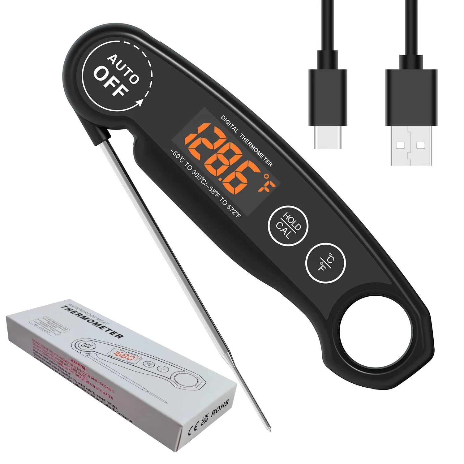 High end Rechargeable battery LED Screen Digital Waterproof Thermometer Meat Food Cooking Thermometer