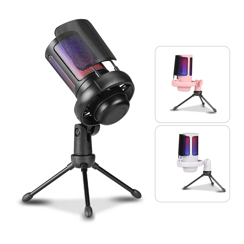 ME6s Desktop Microphone Usb Rgb Live Podcasting Professional Rgb gaming studio Condenser Microphone With Adjustable Tripod Stand