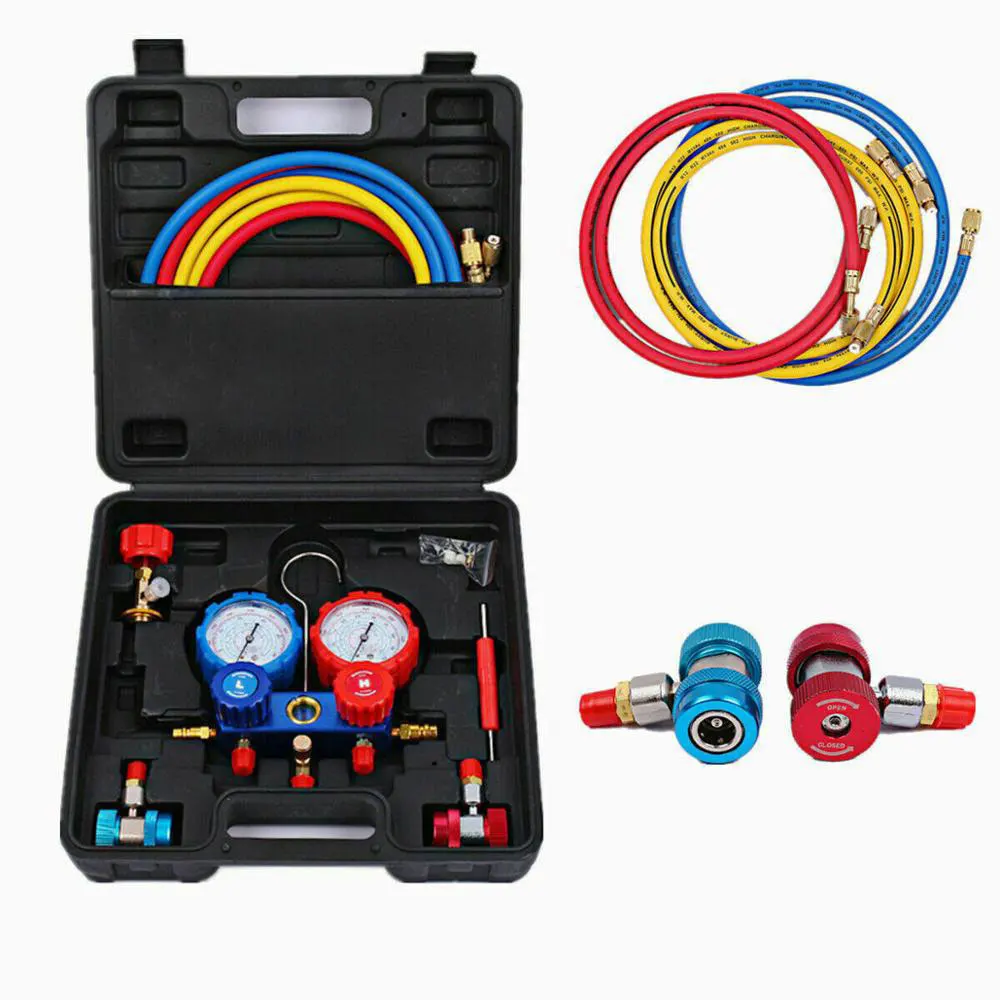R12 R22 R134A HVAC A/C Refrigerant Manifold Gauge Charging Hose Couplers Kit For Air condition
