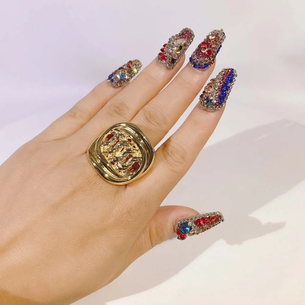Yulaili Italian Gold Styles Jewelry Fashion African Women Gold Plated Big Ring Adjustable Wedding Banquet Costume Accessories