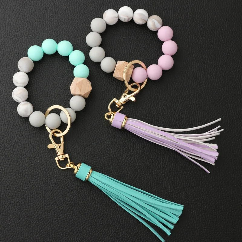 yiwu factory hot sale silicone bead keychain bulk mama,  food silicone beads sport keychain, silicone bead keychain