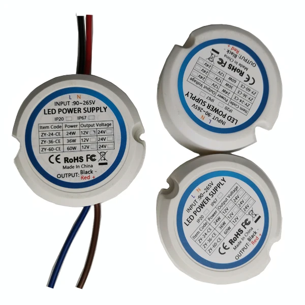 Hot sale round plastic waterproof power supply AC90-265vDC12/24v 60w IP67 CE FCC certificate