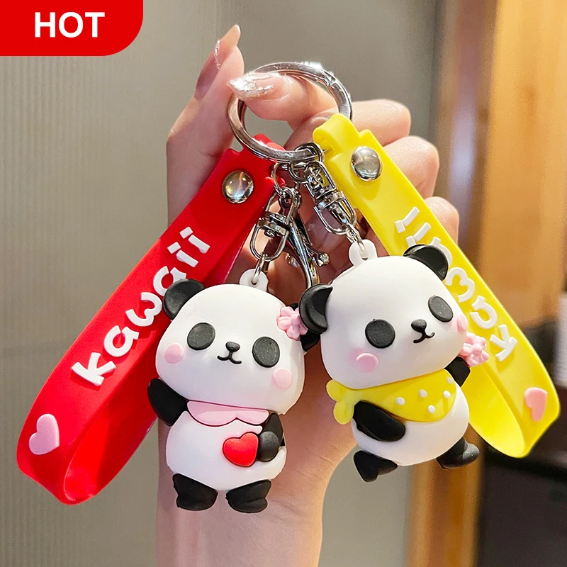 Silicone Cute Pvc Cartoon Animal Keychain Creative New Year Gift Bags Doll Pendant Car Key Pendant Metal Key Ring Panda Keychain
