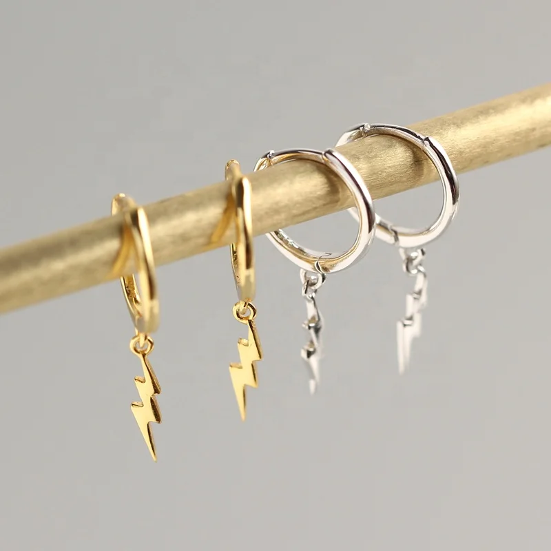 Classic Gold Plated 925 Sterling Silver Lightning Hoop Earrings