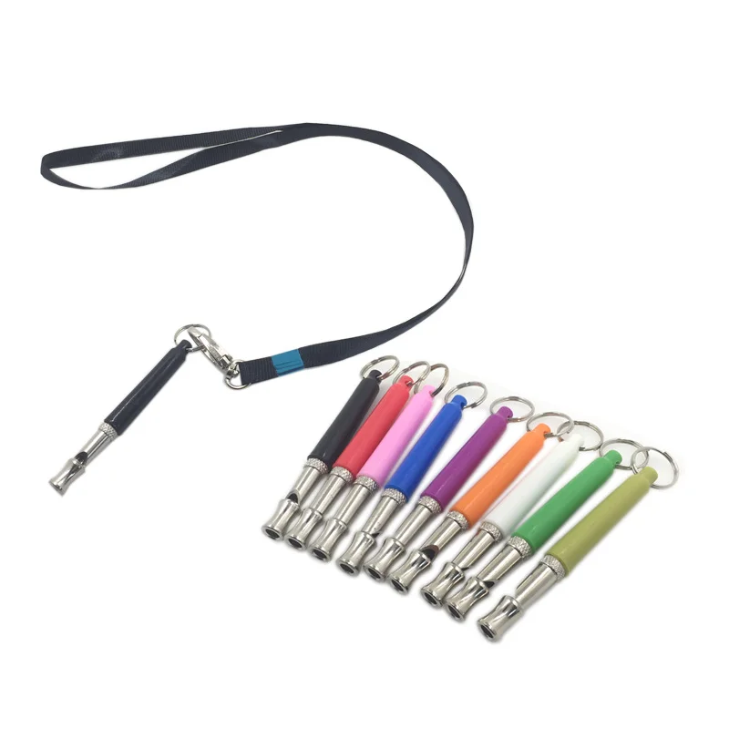 Amazon hot-selling pet training supplies multicolor adjustable ultrasonic metal dog whistle with lanyard wholesale 2021