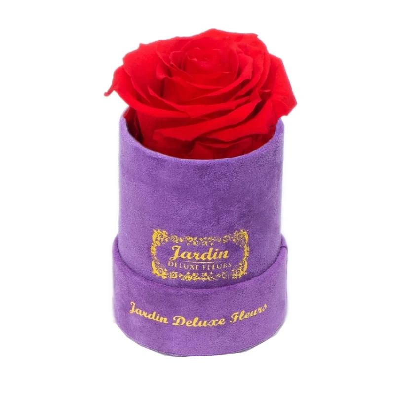 Custom Logo Eco Friendly Small Portable Purple Bouquet Perfume Velvet Round Flower Box