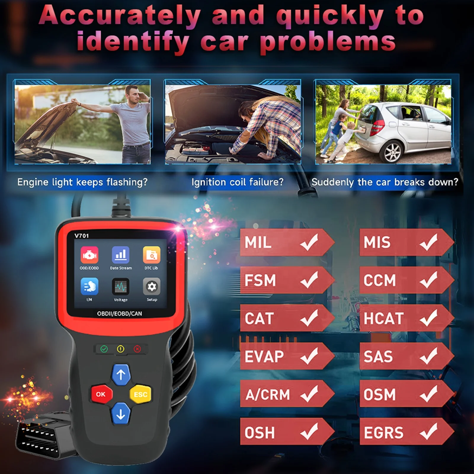 V701 OBD2 сканер усовершенствованный автомобильный диагностический инструмент точный анализ состояния автомобиля новые и улучшенные диагностические инструменты