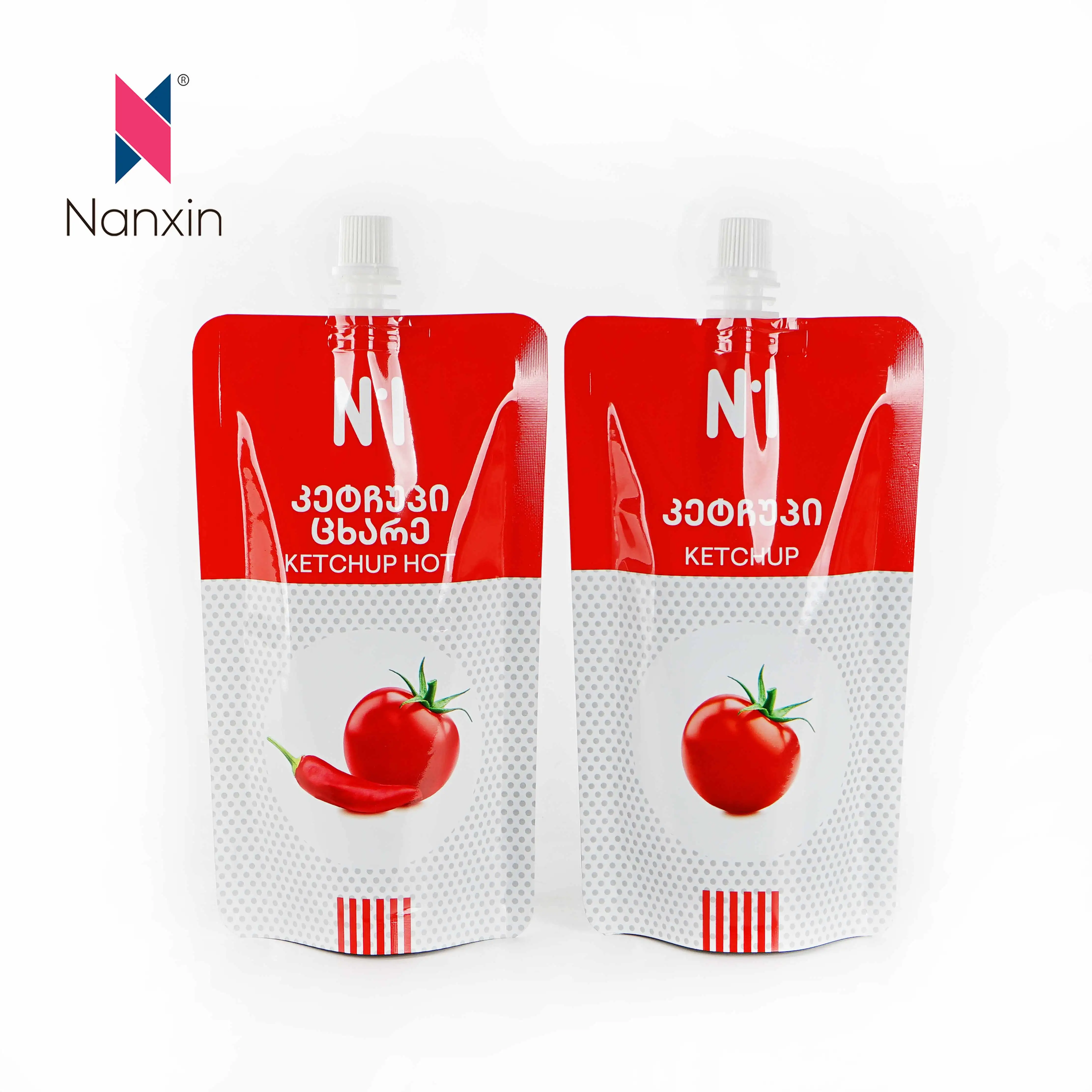 Custom Printed Stand Up Food Grade Package Chili Sauce Tomato Paste Ketchup Packing Plastic Bag Spout Pouch