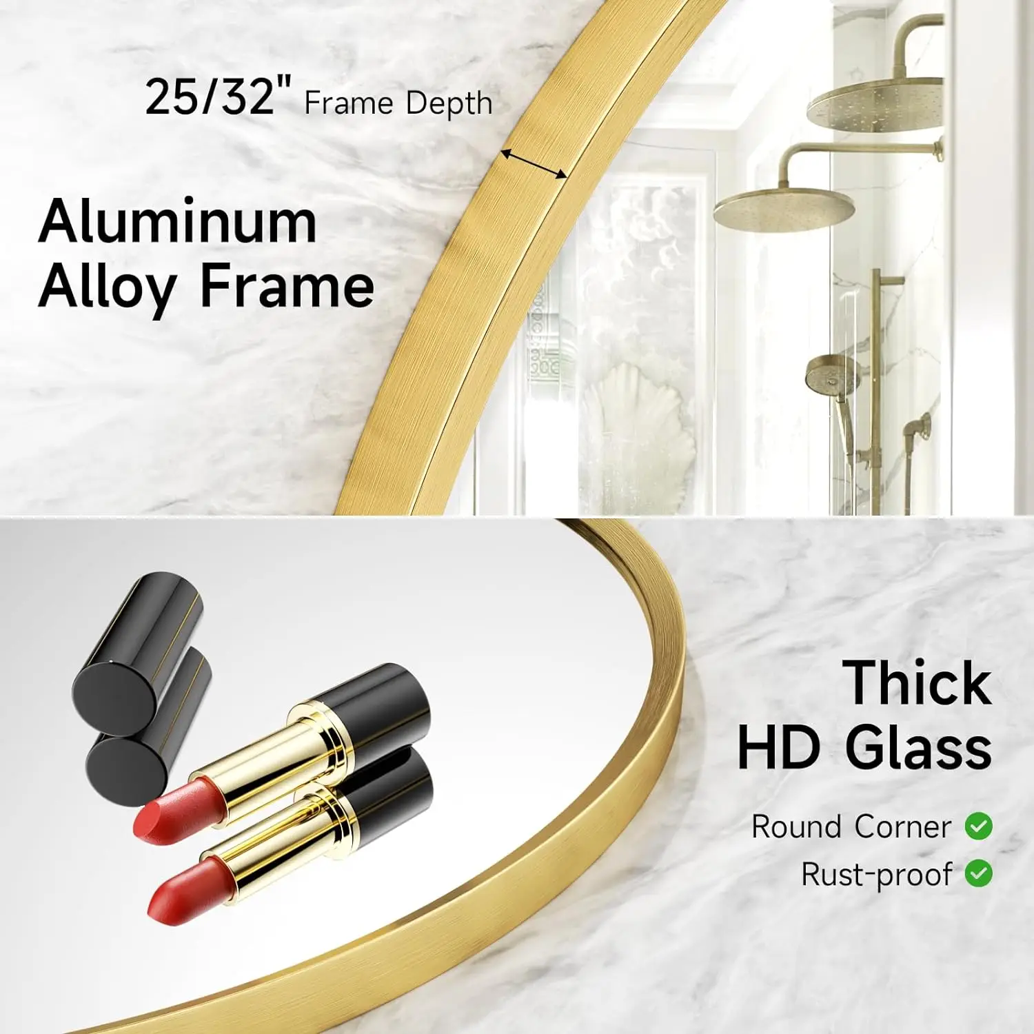 Decorative bathroom mirror oval gold metal framed mirror wall mounted vanity mirror for bathroom