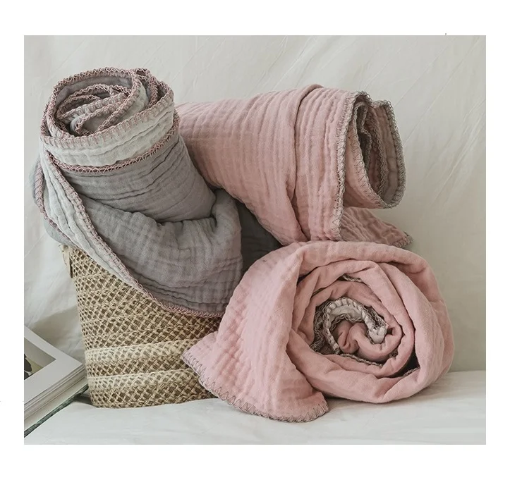 SZPLH Adult and babycotton muslin blanket 4layers  muslin wearable swaddle wrap blanket with cross hand stitching
