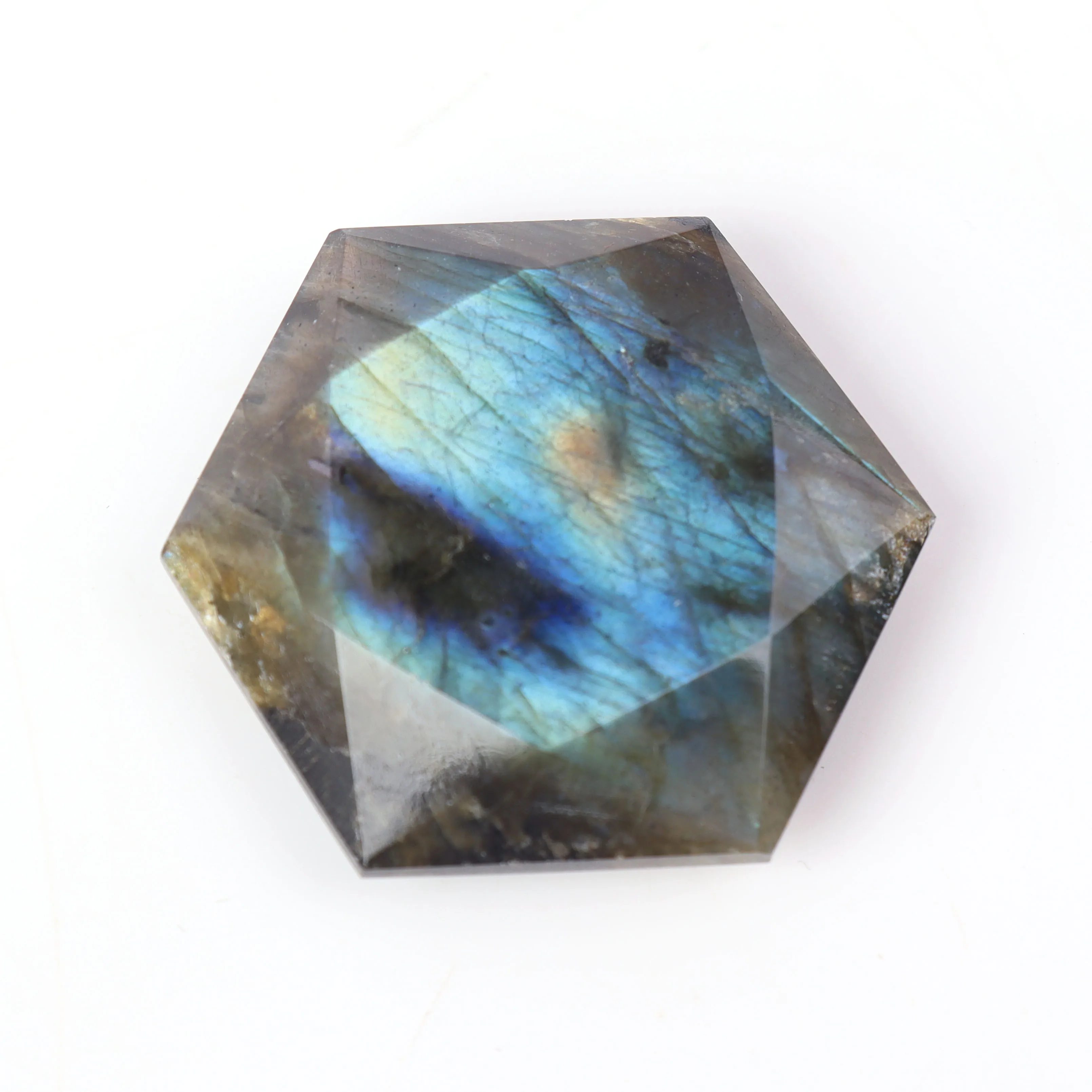 High Quality Natural Polished Strong Flash Star Labradorite Hexagon Healing Crystal Pendant