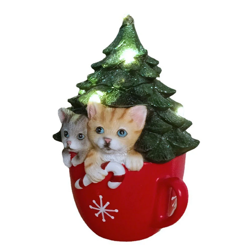 Christmas pet resin crafts home tabletop Christmas tree decoration accessories electrified night lights cat dog statue