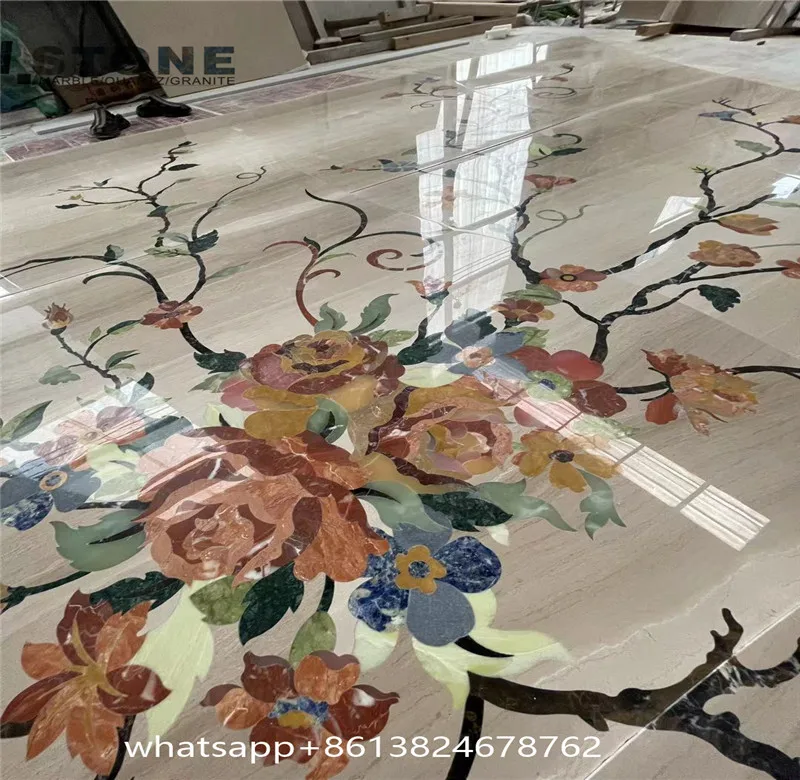 Hotel Lobby flooring marble Luxury Grand Stair Unique onyx Flooring Marble Water jet medallion for floor and stair