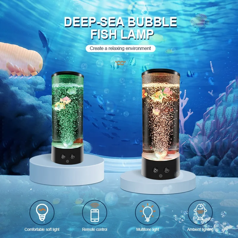 Hot Sale 11.5' USB Night Light Leds Colorful Artificial Plastic Bubble Fish Lamp Aquarium Fish Table Lamps Novelty Gift for Kid