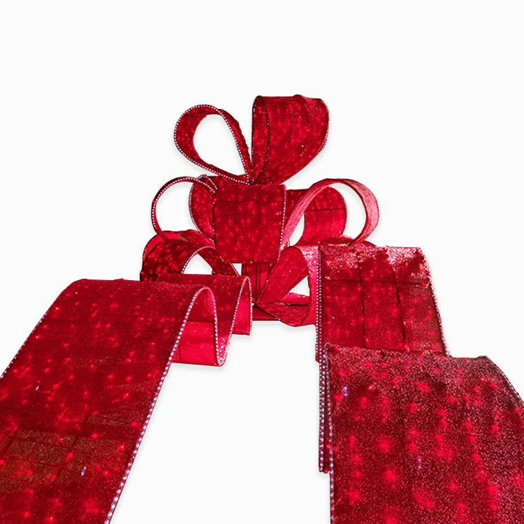 New Year Navidad Christmas Decoration Shopping Center Holiday Outdoor 3D Light Up Giant Ornaments Red Bows Ribbon Motif