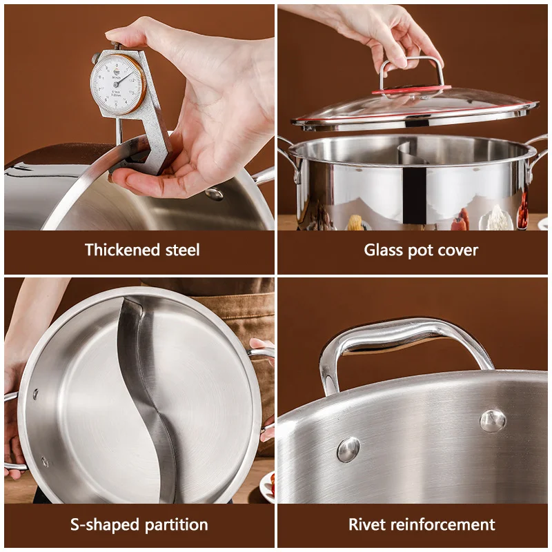 New Arrival Kitchen 28cm Tri-Ply Hotpot Cookware Cooking Soup Stock Pot Induction 304 Stainless Steel Hot Pot