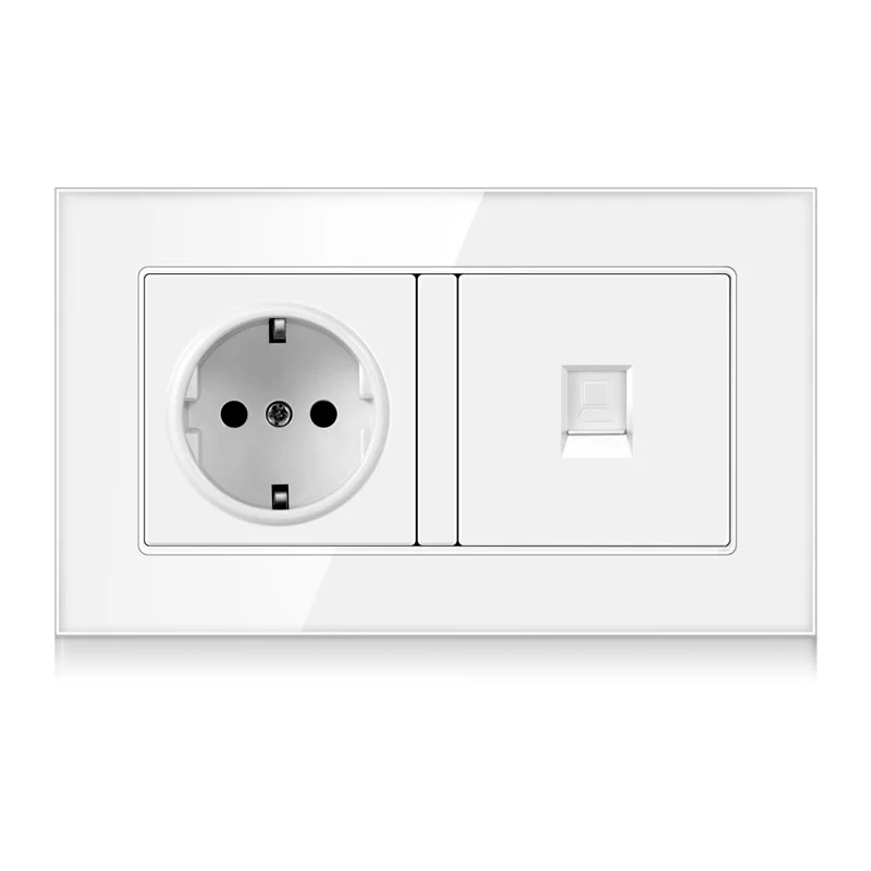 EU standard German crystal glass panel wall socket plug with an RJ-45 network socket outlet