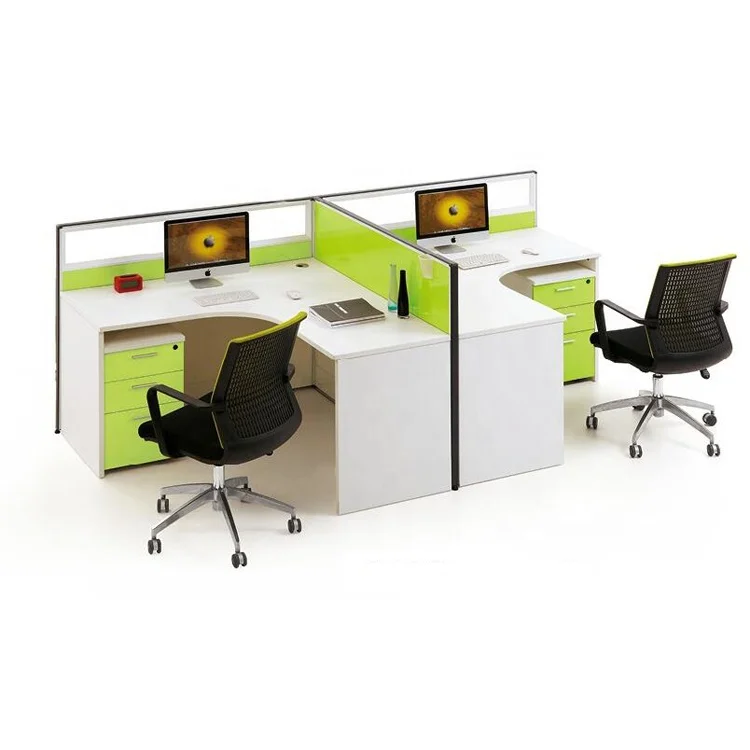 2 Seats L Shape Computer Workstation Office Desk With Divider