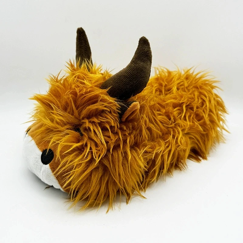 Women Woman Man Men Highland Cow Plush Fuzzy Fluffy Indoor Home Slippers with Non-slip Grips
