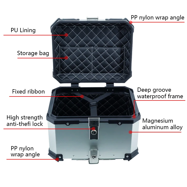 DUHAN Big Storage Top Box for Motorcycle Aluminium 55L Waterproof Shockproof