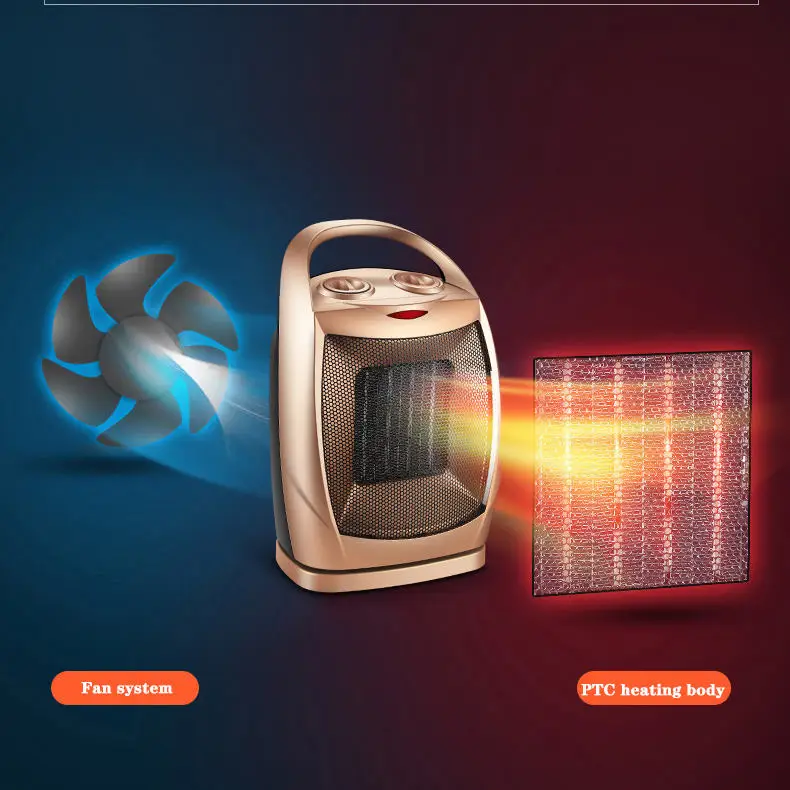 New Desktop 1500W Electric Small Space Heater Fan  Mini Heater Household PTC Heating  Portable Small Space Heater