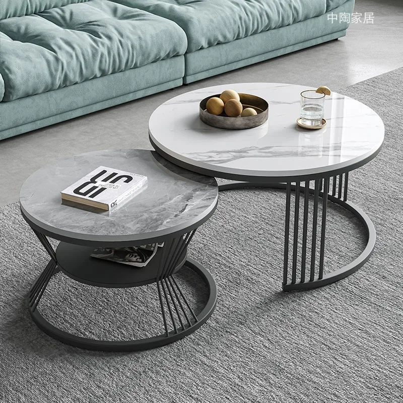 simple white metal stone gold luxury nordic round modern marble top coffee tables nesting center table for living room set home