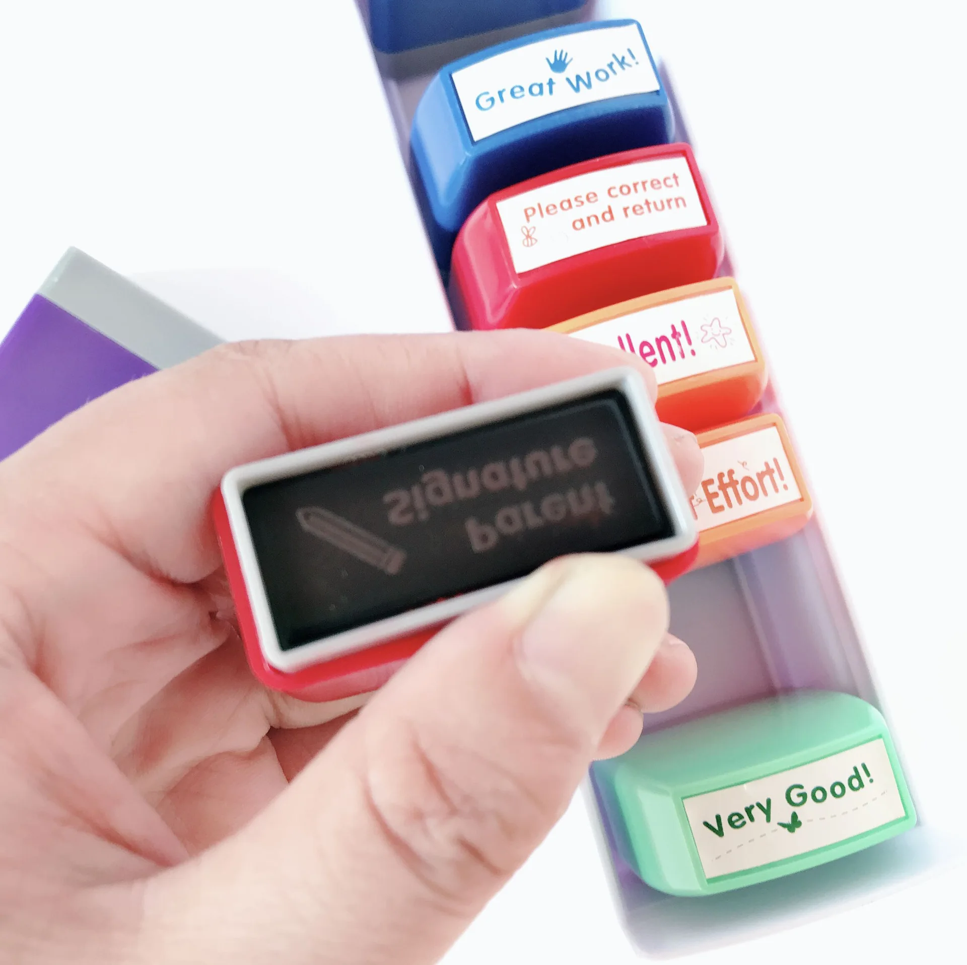 New 8 in 1 Office Flash Rubber Stamp Teacher Use Flash Stamps Kids Teacher Stamp Set
