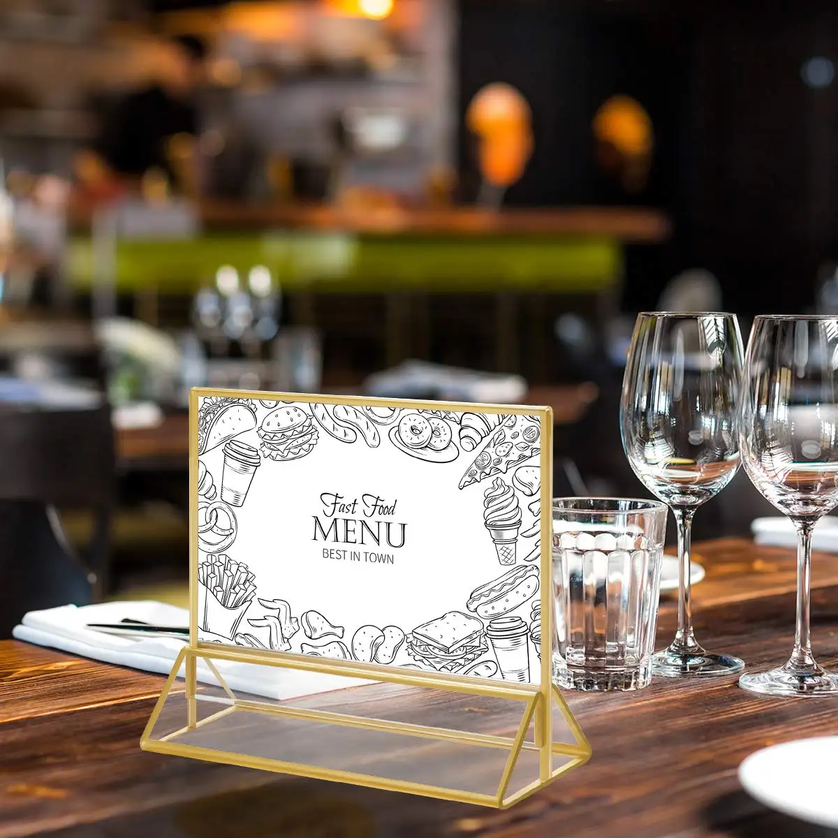 5*7 horizontal clear gold wedding table number holder menu display stand acrylic photo frame