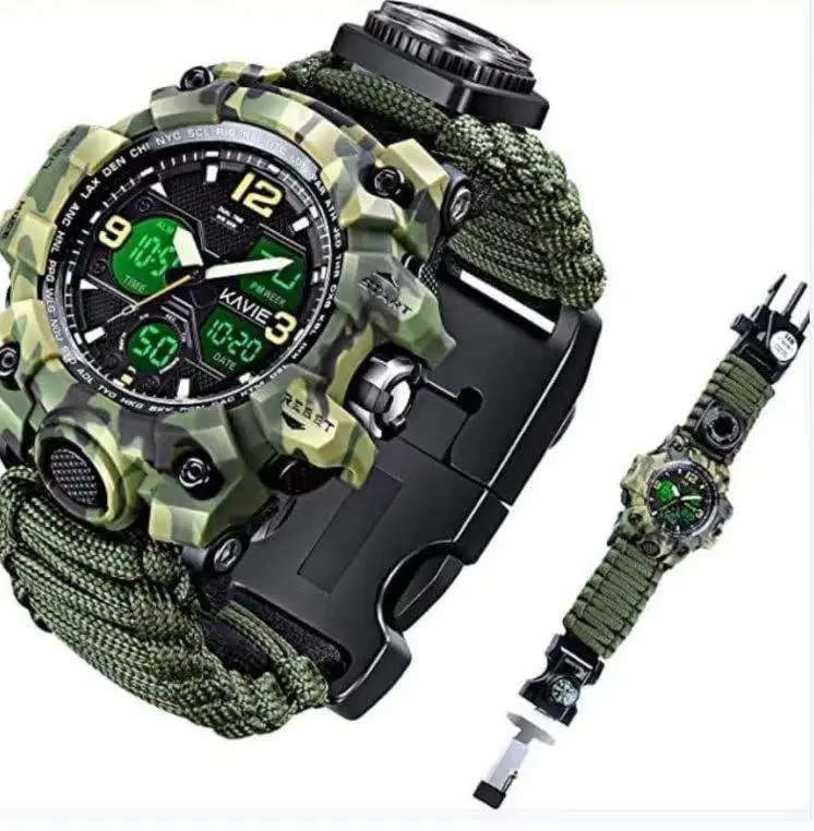 Outdoor Tactical Survival Multifunctional Hand Woven Paracord Compass Watch