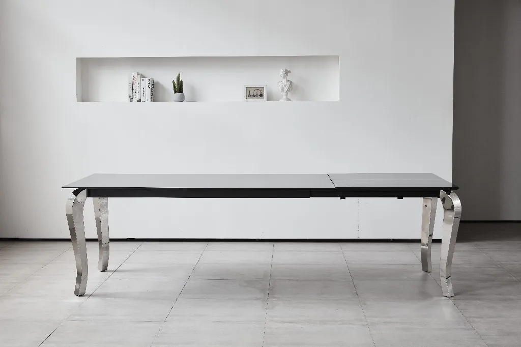 Black long stainless steel extendable dining table set