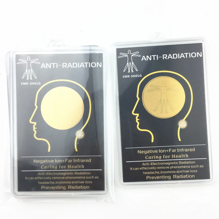 Mobile Phone Anti Radiation Sticker Custom 24k Gold Foil Sticker Round Quantum Shield box package 5G Wifi Blocker