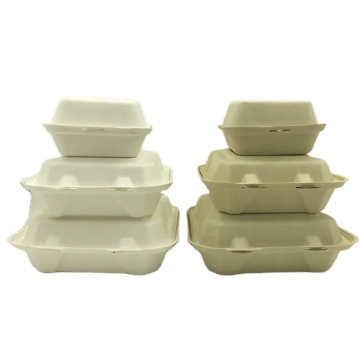 Hot Food Takeaway Boxes Fast Food Box Hamburger Sugarcane Bagasse Packaging biodegradable Bagasse Clamshell Food Containers
