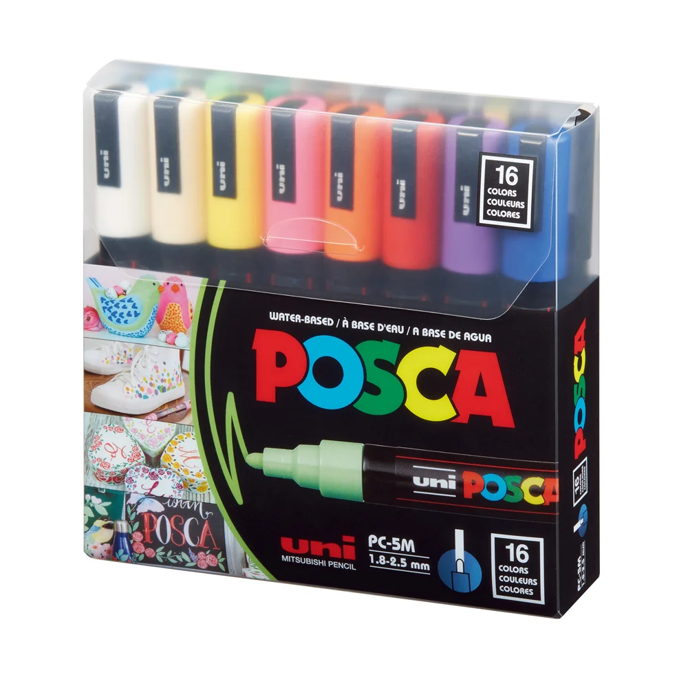 PC 5M 16 Colors Posca Markers, Posca Pens for Art Supplies, School Supplies, Fabric Markers, Paint Pen, Posca Paint Markers