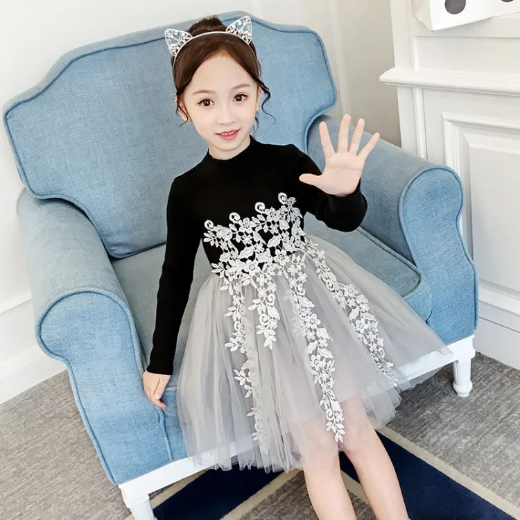 DRMKBB1808B01 2019 Autumn New Arrival Girls Dress Fashion Design Girl Lace Dress High Quality Vintage Girl Dress