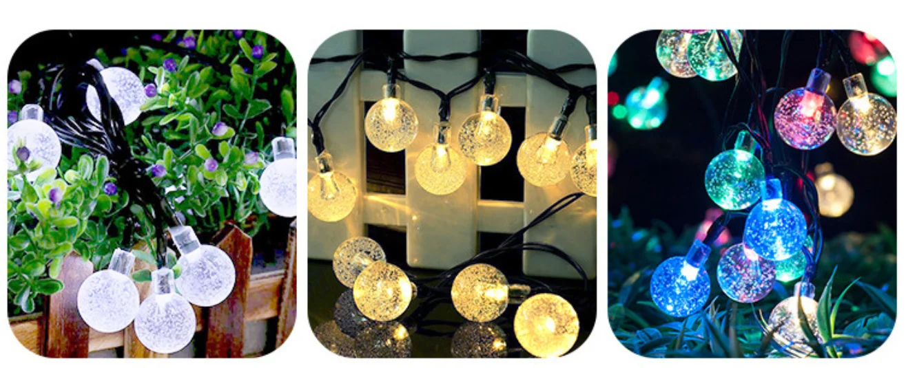 Solar String Lights Outdoor Garden Decoration Christmas 50LED Festive Bubble Globe Lights