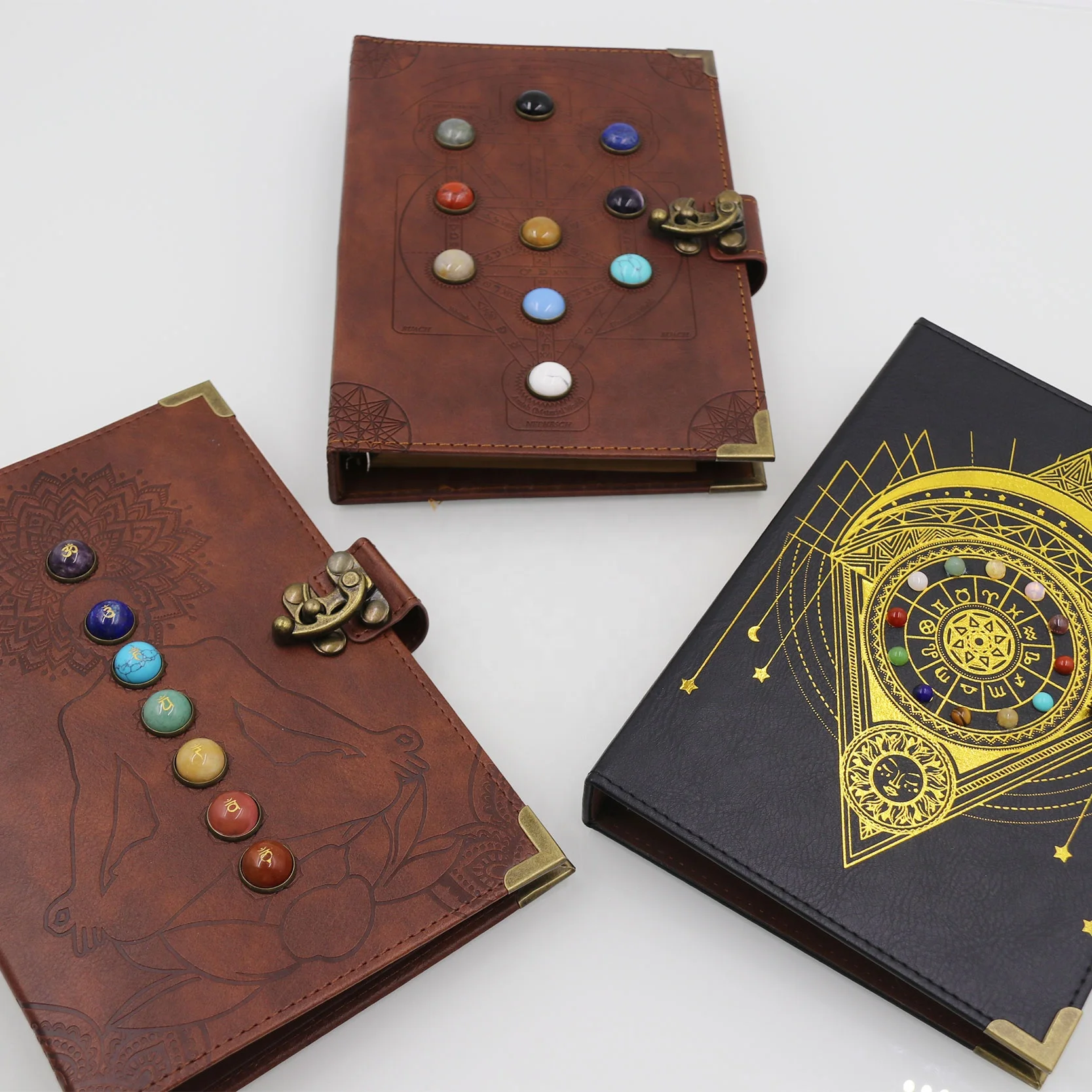 Оптовая продажа Подарочный дневник путешественника со стразами записная книжка из искусственной кожи спиральный одноклассный план чакра Обложка для блокнота A5